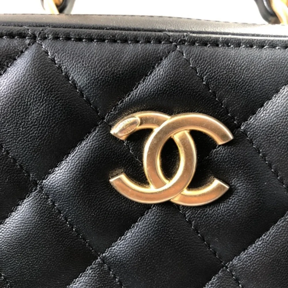 CHANEL Vanity Chain Shoulder Bag in Black Quilted Leather Gold Hardware